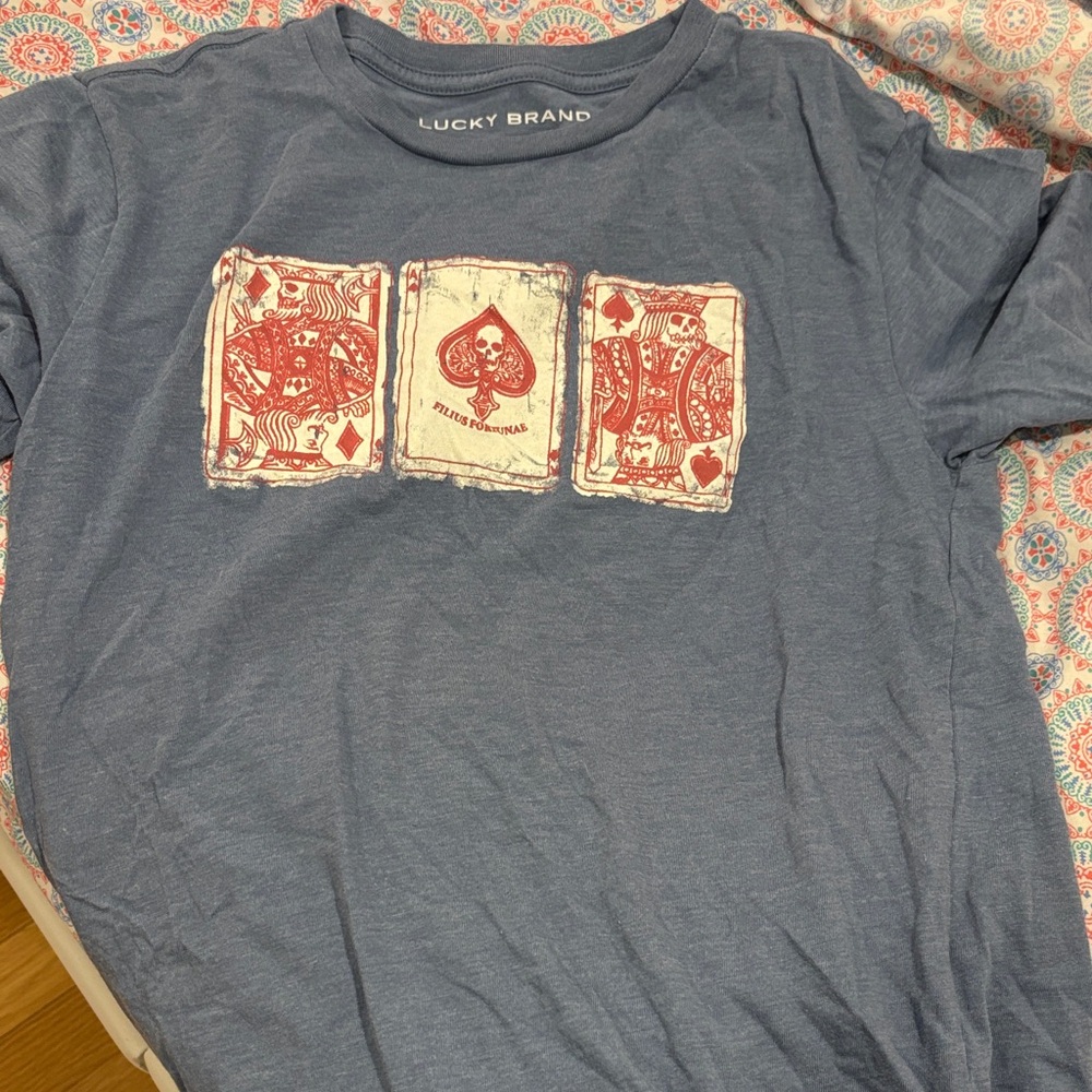 Lucky Brand Blue Tee with Red Playing Card Design kids L